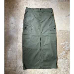 Jason Wu Utility Maxi Cargo Skirt Size M Front Slit Green Minimalist, Street